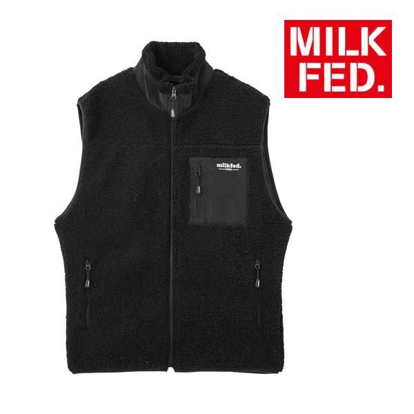 ミルクフェド ボア ベスト ジャケット ブルゾン MILKFED レディース アウター LOGO BOA VEST 103254021002 レディースコート コート ブランド シンプル おしゃれ 可愛い ボアベスト ボアブルゾン 黒 ブラック