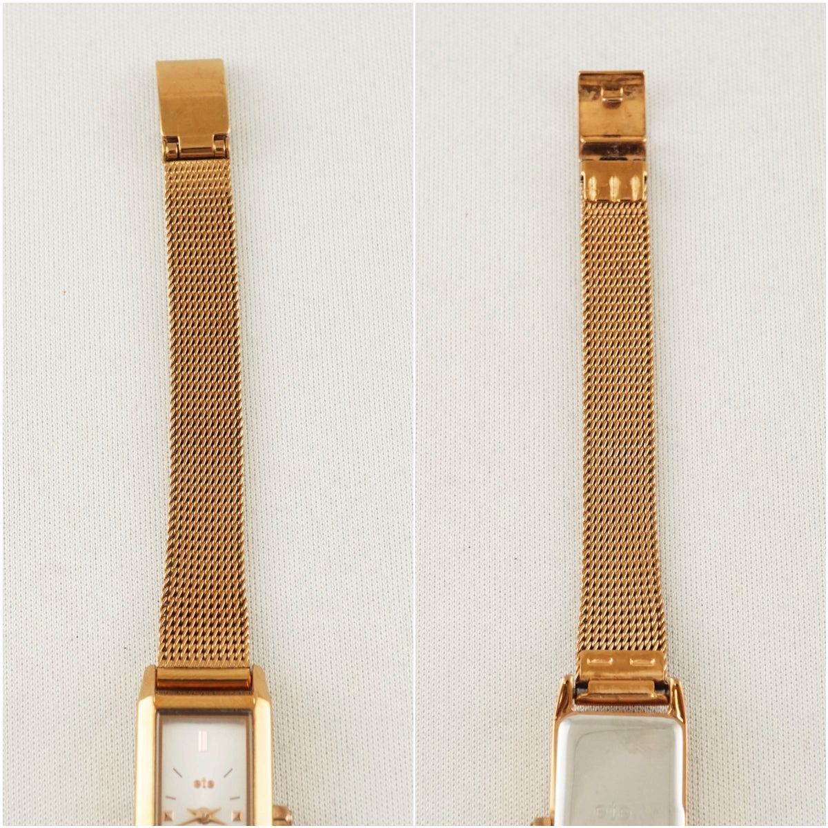 『美品』 ete エテ ゴールド メッシュ レクタングル 腕時計 B280 ete 腕時計 レクタングルフェイス メッシュベルト ウォッチ