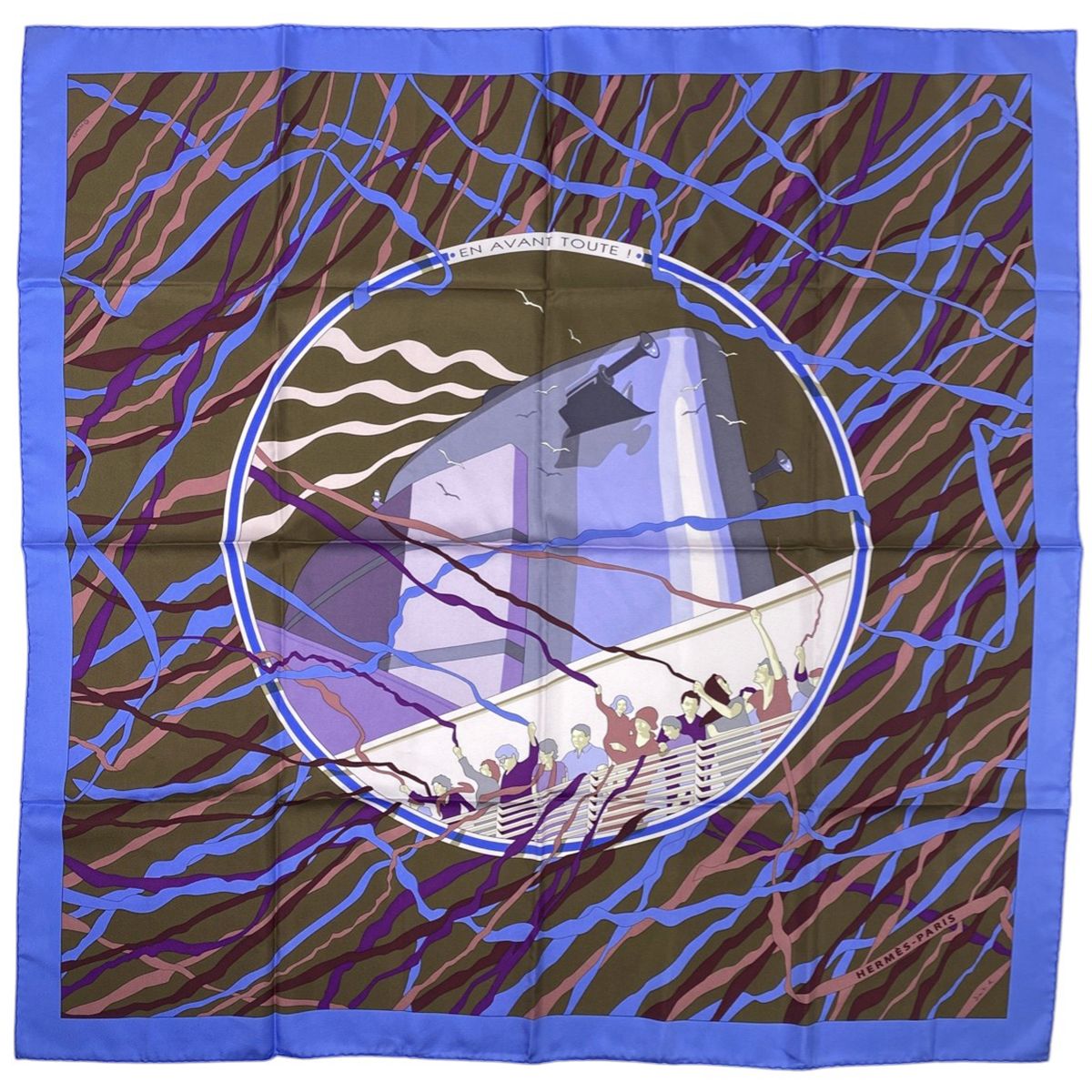 エルメス HERMES カレ EN AVANT TOUTE 船出 スカーフ シルク ブルー  