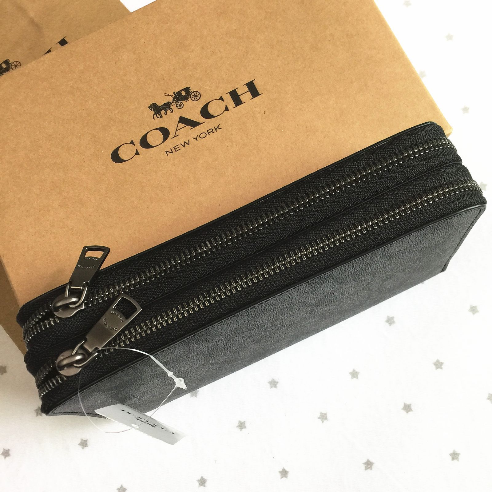 セール中】COACH コーチ財布 F93504 チャコール×ブラック ダブルジップ