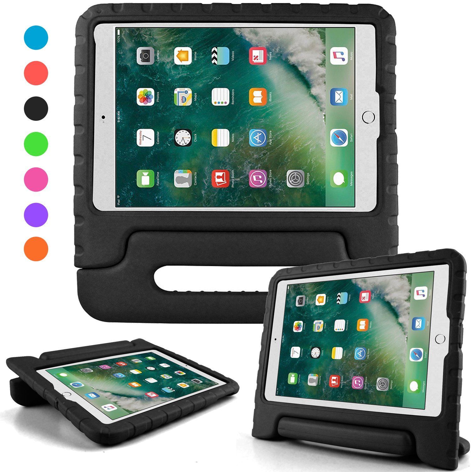 【人気商品】保護 EVA 新型 ハンドル付き スタンド Apple 耐衝撃 超軽量 iPad iPad キッズ 9.7 9.7 ケース 2017 2017 ケース 適応 air ipad カバー ipad air2 (ブラック) アイパッド 2018
