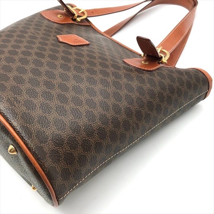 良品 CELINE セリーヌ マカダム トート バッグ ブラウン PVC レザー  