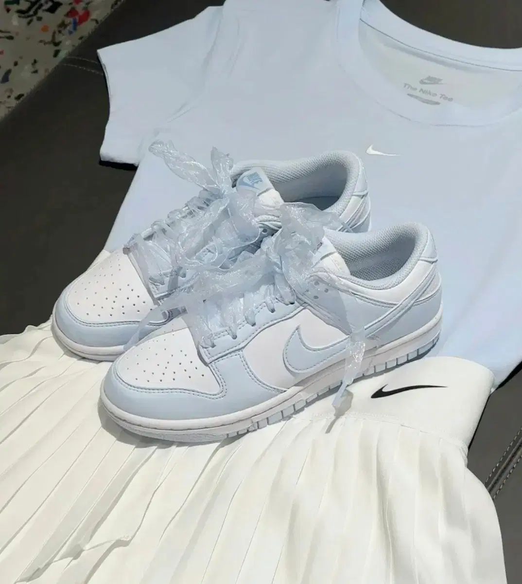 バレエコア NIKE 正規品 ダンク ロー _ シフォン リボン スカイブルー