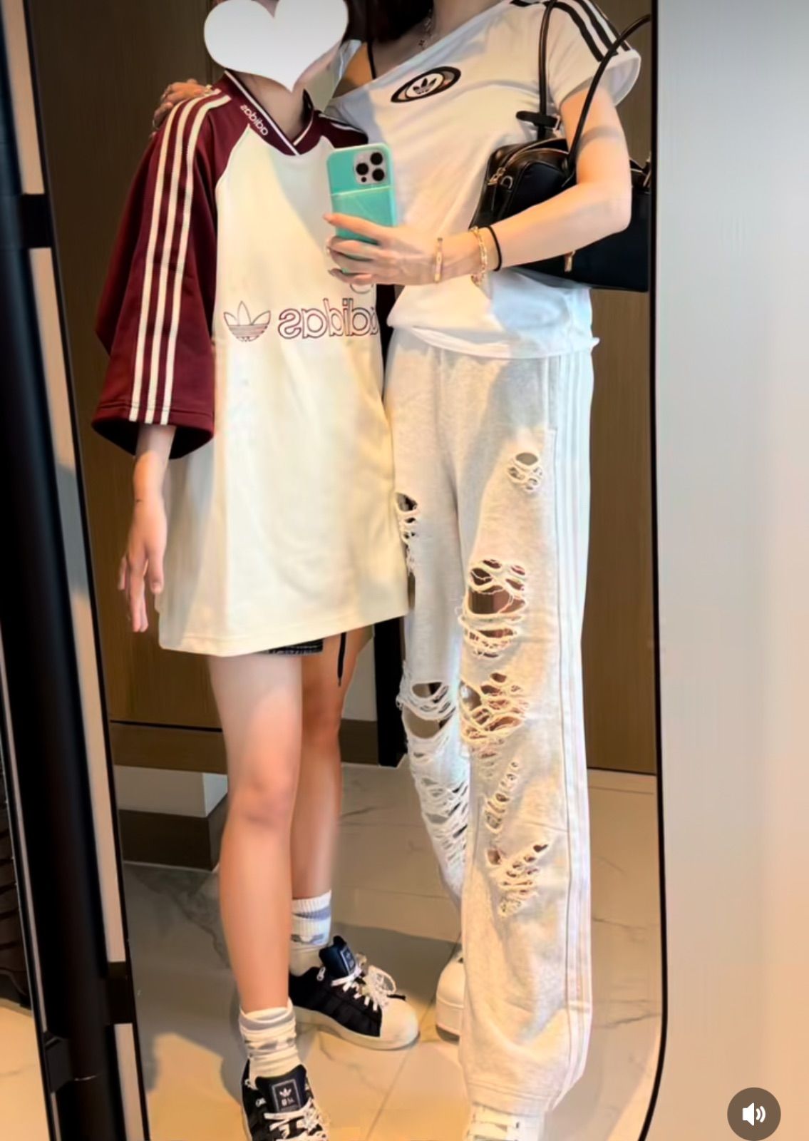 adidas ジョガー/スウェットパンツ ダメージ加工 ライトグレー×白 adidas Originals - 新品L】adidasジョガー/スウェットパンツ