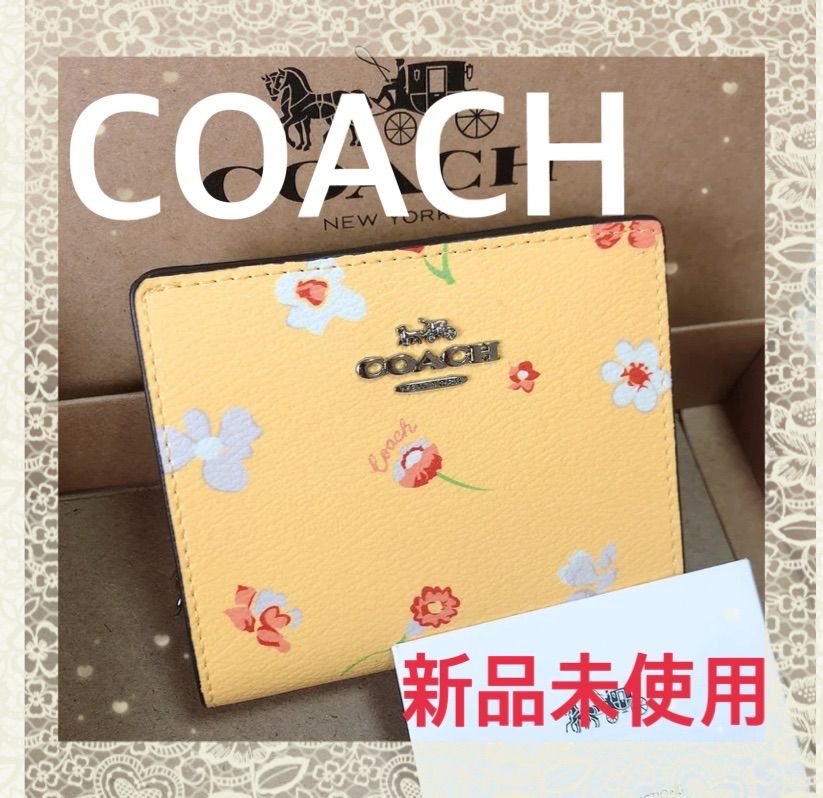 新品】COACH☆折りたたみ財布☆イエロー☆花柄フローラル ☆C8703