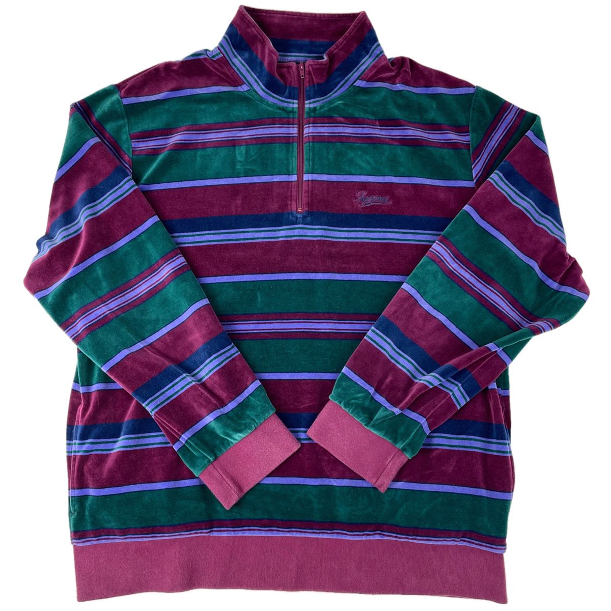 シュプリーム Supreme ロゴ ハーフジップ プルオーバー Stripe Velour