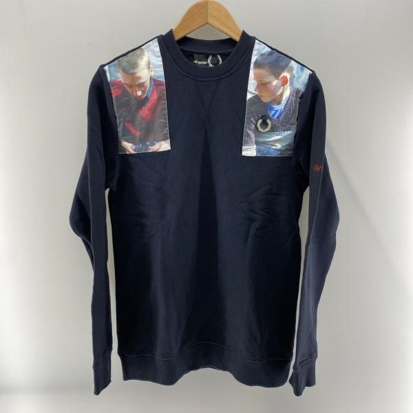 RAF SIMONS×FRED PERRY フォトグラフィック切替スウェット ネイビー S △状態考慮 SM8141 608 02095 373 24