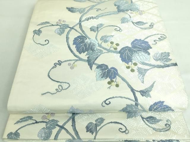 平和屋着物□極上 西陣 志都香謹製 六通柄袋帯 藍絹唐織 南天蔦の葉