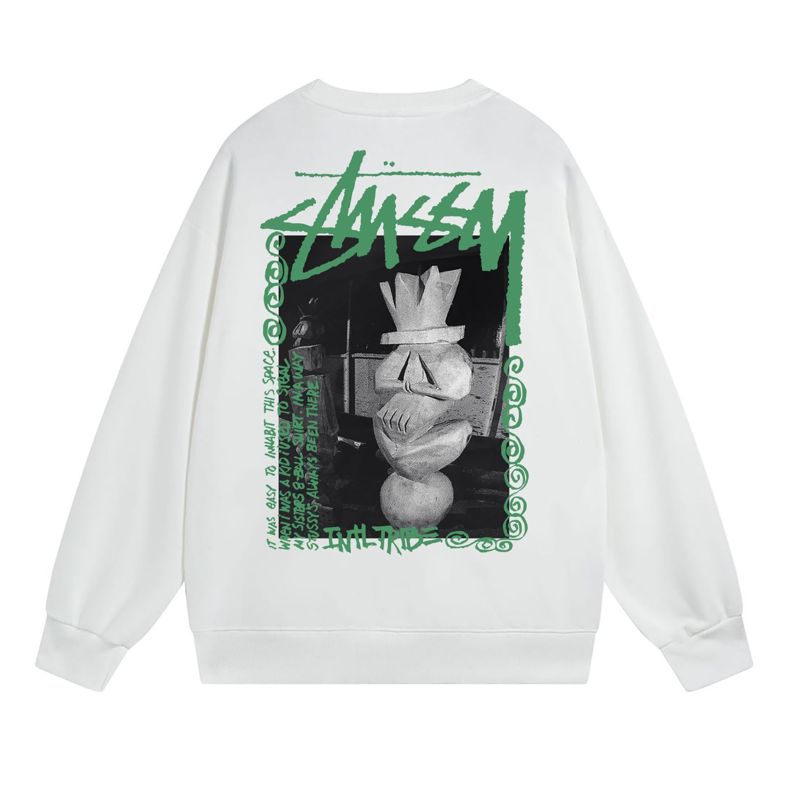 STUSSY SS23 石像プリントクルーネックスウェットシャツ 男女兼用