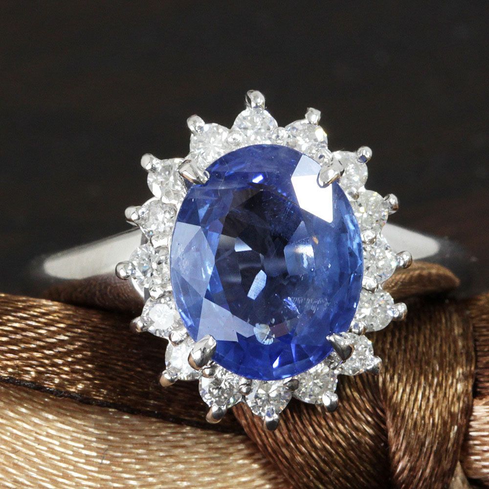 高品質！非加熱 3ct サファイア ダイヤモンド プラチナ リング 鑑別 