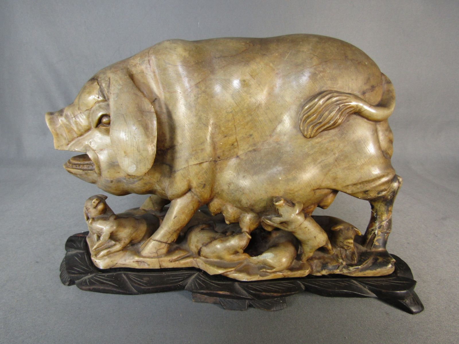 天然石 彫刻 「豚親子」 6.6kg 置物 中国美術 - メルカリ