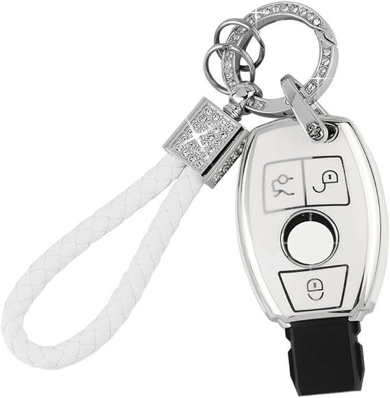 【数量限定，新品】 [Catland] ベンツ キーホルダー キーケース 3ボタン メルセデス専用A B C E クラス CLA GLA GLC GLE 鍵 キーカバー スマートキーケース キーチェーン ドレスアップ パーツ アクセサリー 工具付き (ホワ 応募券