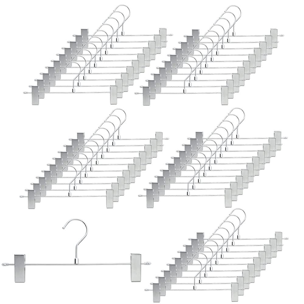 TAMATOSHI スチール ハンガー パンツハンガー ズボン スカート用 50本組 クロームメッキ 5年 店舗什器メーカー開発 スリム 自宅 店舗 洗濯 薄い 頑丈 収納 錆びにくい 曲がらない