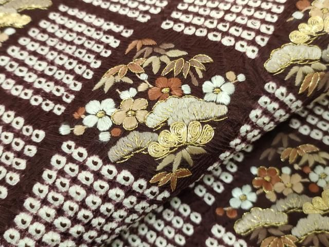 平和屋着物■極上　工芸染織宮下　九寸名古屋帯　刺繍　絞り　松花菱文　紫紺色地　金糸　たとう紙付き　逸品　DZAA8291kh5 平和屋着物□極上 工芸染織宮下 九寸名古屋帯 刺繍 絞り 松花菱