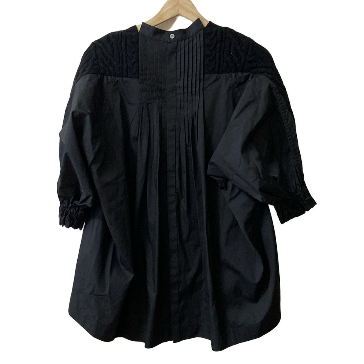 Sacai サカイ 七分袖セーター サイズ2 M レディース - SCW-108 黒 クルーネック 異素材切替