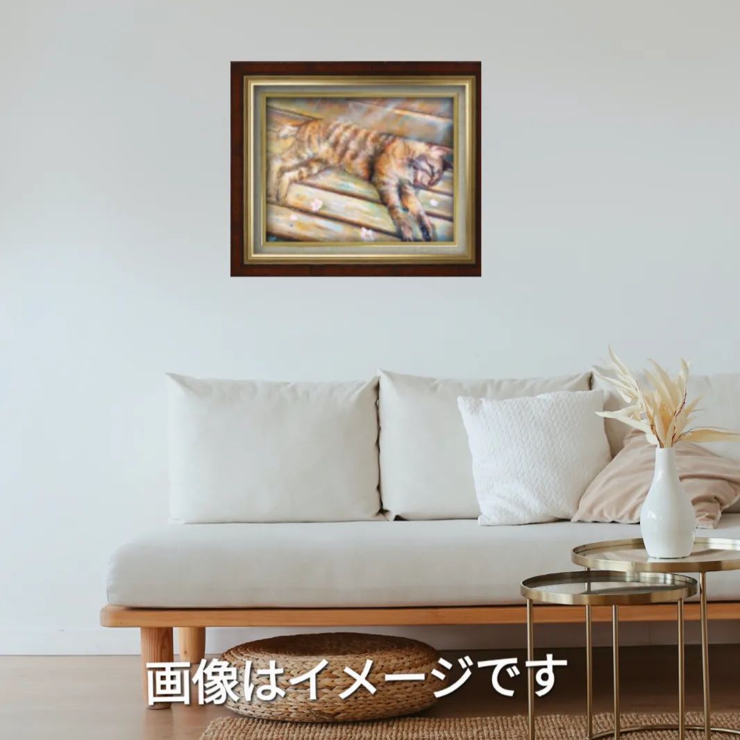 猫絵画 【1点物】動物の絵 猫寝てる絵 画家出品 painterTMK真筆