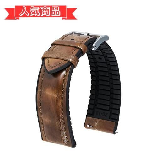 happy-shopsライトブラウン/シルバー バックル_19mm [BINLUN] 革時計ベルト クイックリリース レザー腕時計バンド ワニ革模様ウォッチバンド 内側シリコン製 通気性 交換ベルト 男女兼用 19mm（ライ