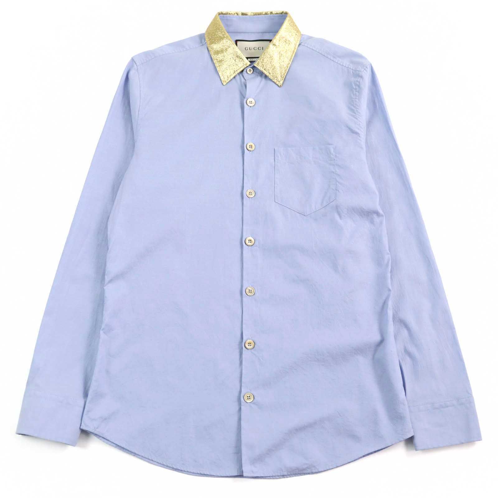 極美品○GUCCI グッチ 521946 コットン100% ロゴボタン 襟切替 シルク 