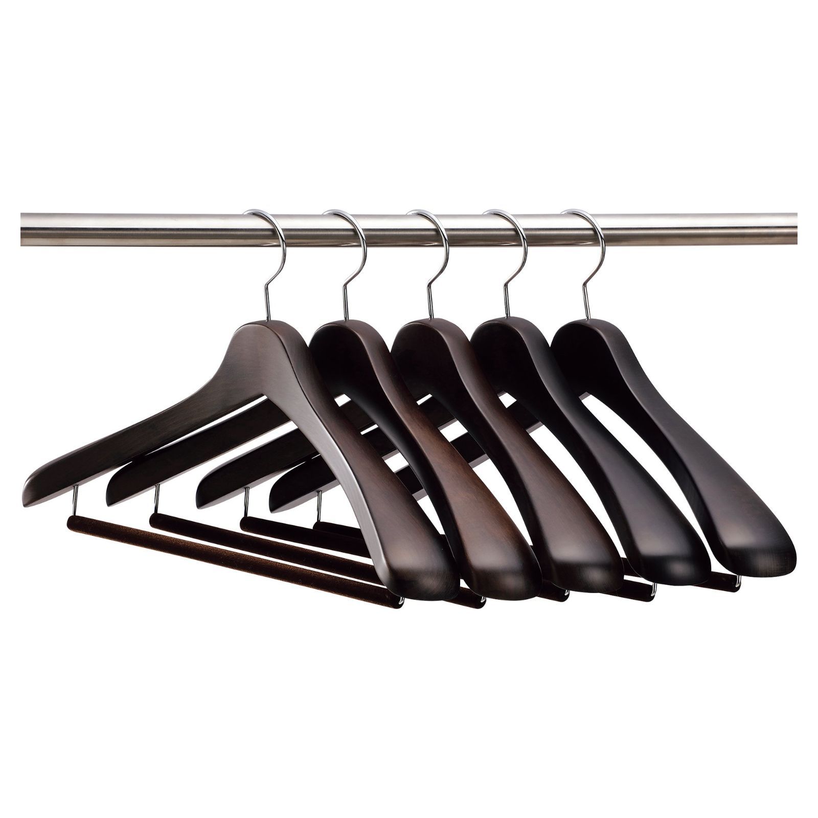 新着商品 ナカタハンガー 日本製 木製メンズ スーツハンガー 5本組 フェルトバー スモークブラウン SET-01 430mm