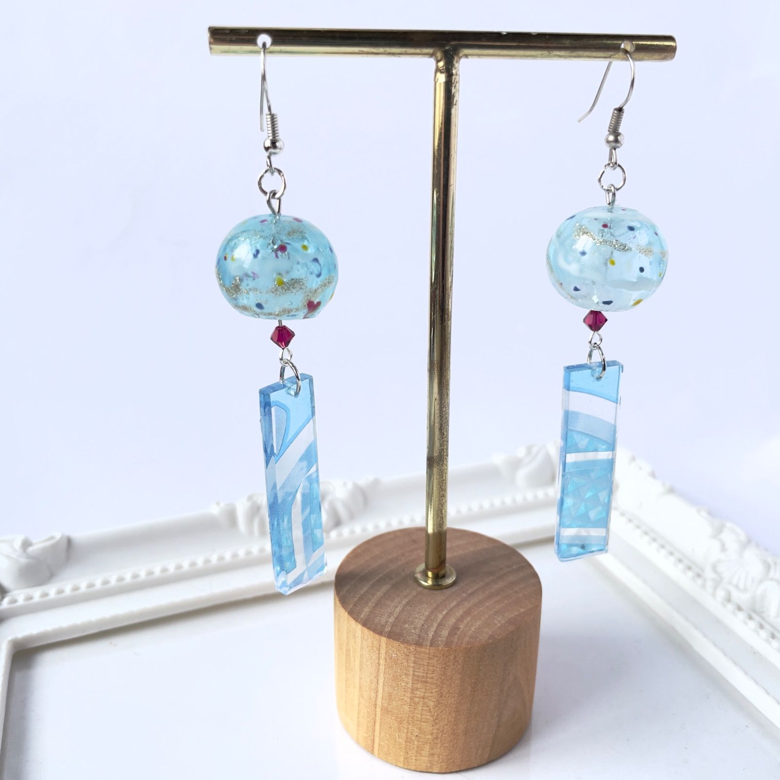 受注生産】切子風風鈴2 水色 ピアス イヤリング - メルカリ