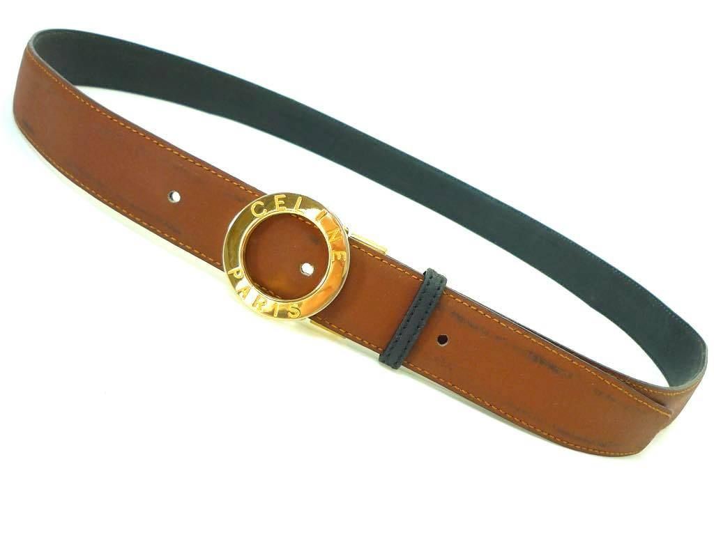 ヴィンテージ CELINE セリーヌ 本革 レザー ベルト メンズ サークル
