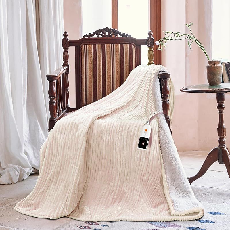 Texciting 電気ひざ掛け 暖房スロー 130X180cm センチメートル-9熱設定-10時間オートオフ 洗濯機で洗える 電気毛布 を加熱 ベージュ 0