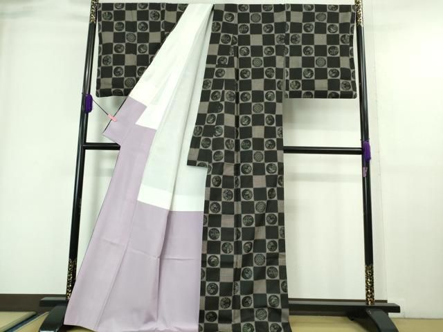 平和屋本店□極上 本場大島紬 9マルキ 市松花丸文 逸品 DZAA6643kh5