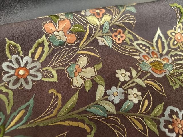 平和屋着物○訪問着 総刺繍 洋花文 暈し染め 金糸 正絹 逸品