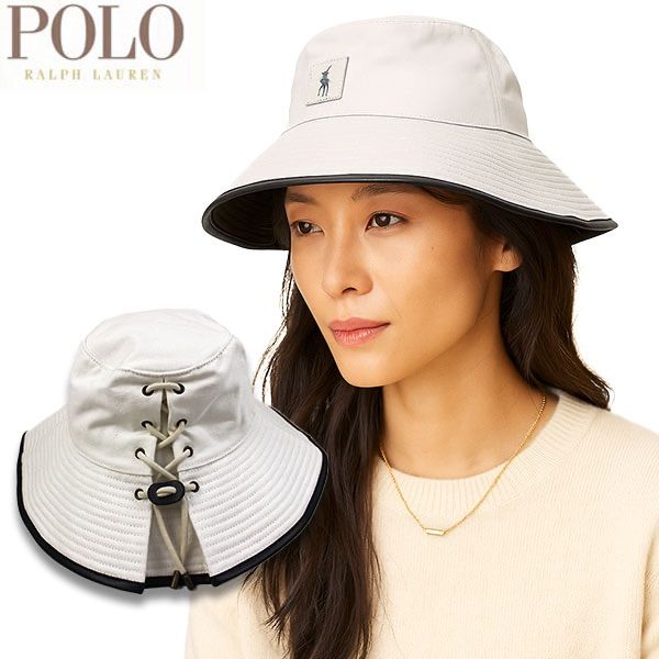 ラルフローレン ハット レースアップ レザートリム コットンキャンバス サン Canvas Lace Up Sunhat WT0166