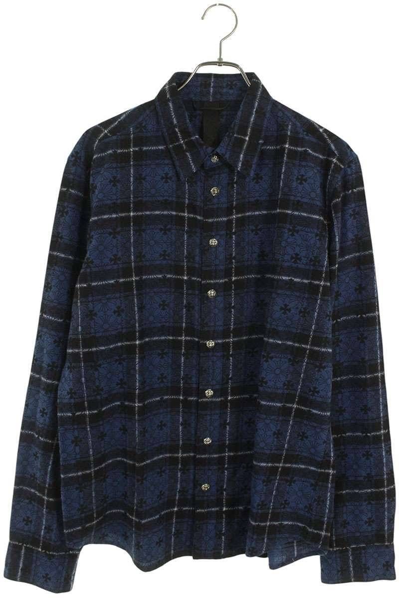 クロムハーツ サイズ:L バッククロスパッチロングデニム長袖シャツ 中古 GZ11 クロムハーツ LOOSEENDS LS/ルーズエンド デニムクロスパッチ