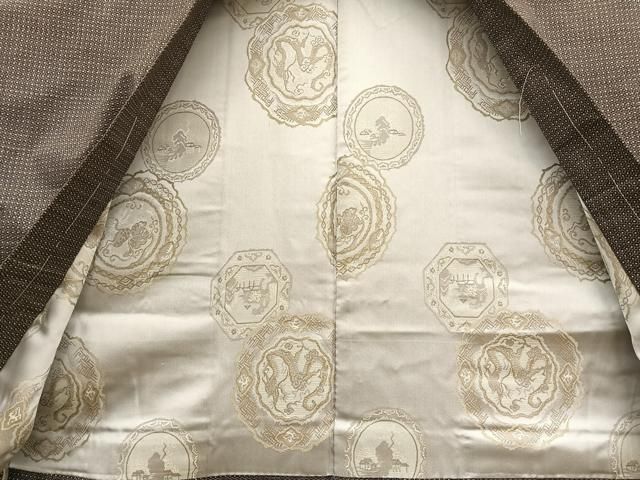 平和屋着物●男性　本場大島紬　アンサンブル　7マルキ　羽裏：龍　正絹　逸品　未使用　BAAT6745hv 平和屋着物○男性 本場大島紬 アンサンブル 7マルキ 羽裏：龍 正絹