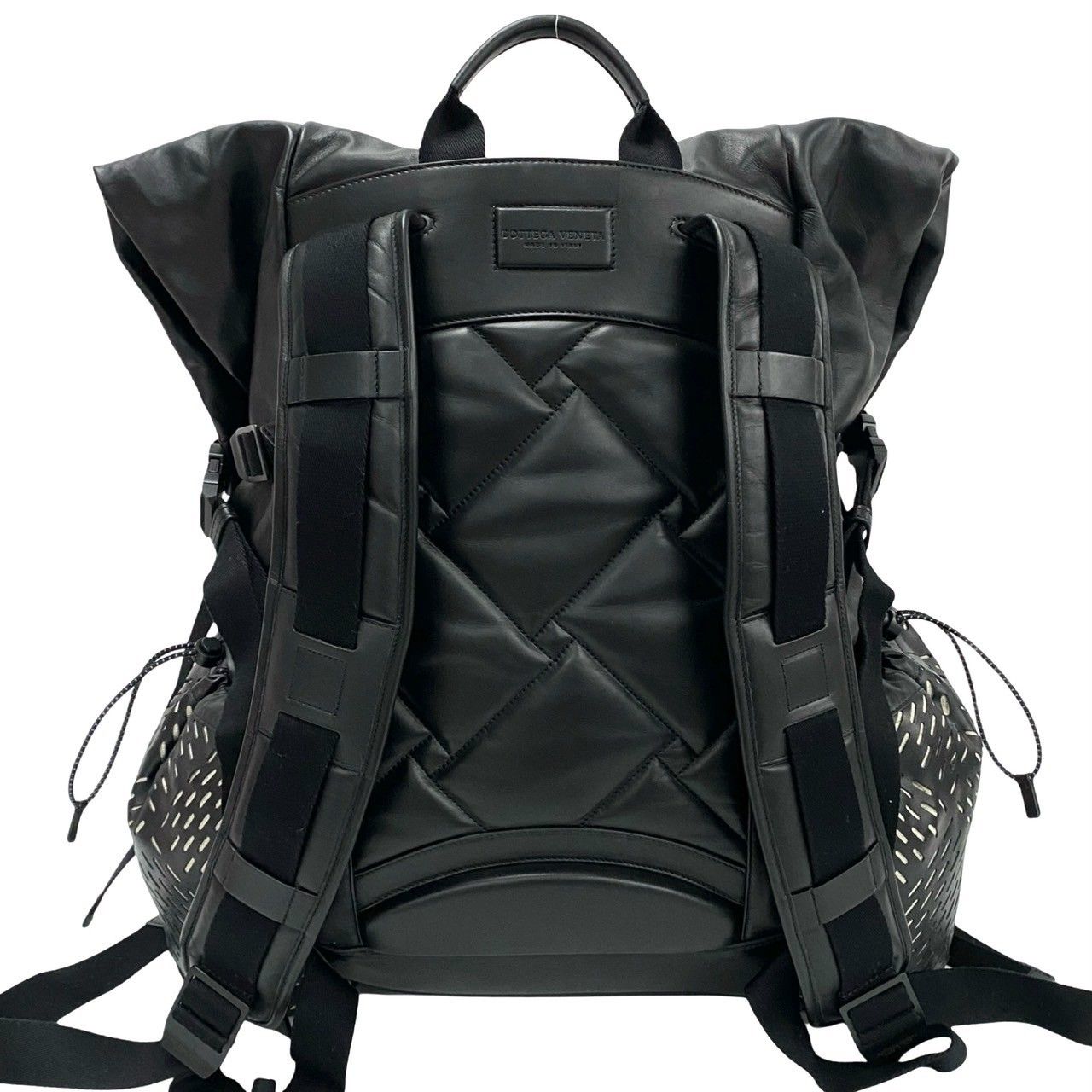 極 美品 BOTTEGA VENETA ボッテガヴェネタ カーフ レザー 本革 リュックサック バックパック デイパック ブラック 黒 メンズ ...