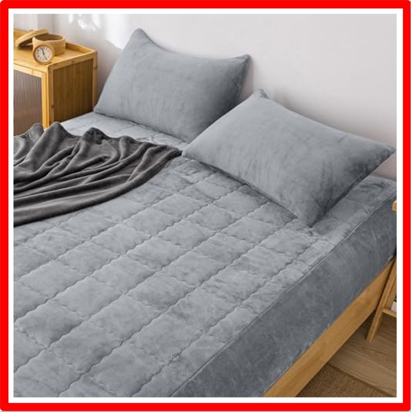 【匿名配送】ライトグレー（三層構造）_シングル Vallein ボックスシングル 冬 フランネル生地 三層構造 秋冬用 暖かい マットレスカバー セミダブル ダ
