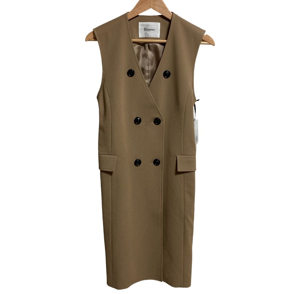 ♥ 23AW Diagram ダイアグラム グレースコンチネンタル ノーカラーロングジレ ベスト 0323357053 サイズ36 キャメル レディース 古着