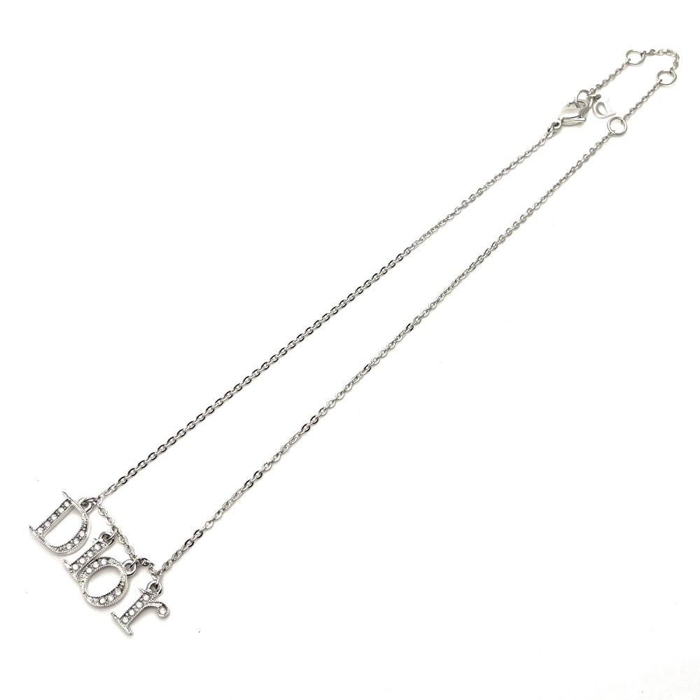 美品　Dior ネックレス　ロゴ チャーム ラインストーン シルバー　スイング ラインストーンロゴチャームネックレス シルバー ヴィンテージ