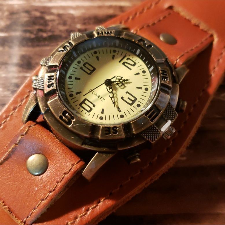 レザー腕時計　メンズ（Mサイズ）　ブラウン　ブレスレットウォッチ 牛革 レザーバングルウォッチ ブレスレット ブラウン メンズ - メルカリ