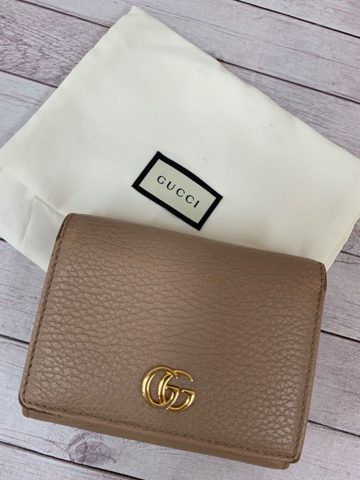 ☆GUCCI グッチ 三つ折り 財布 プチ マーモント レザー ロゴ 474746