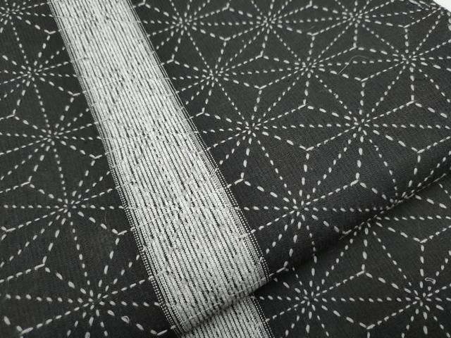 平和屋着物○つけ帯 紬地 刺し子 麻の葉文様 CAAY2653hy 刺し子の文様