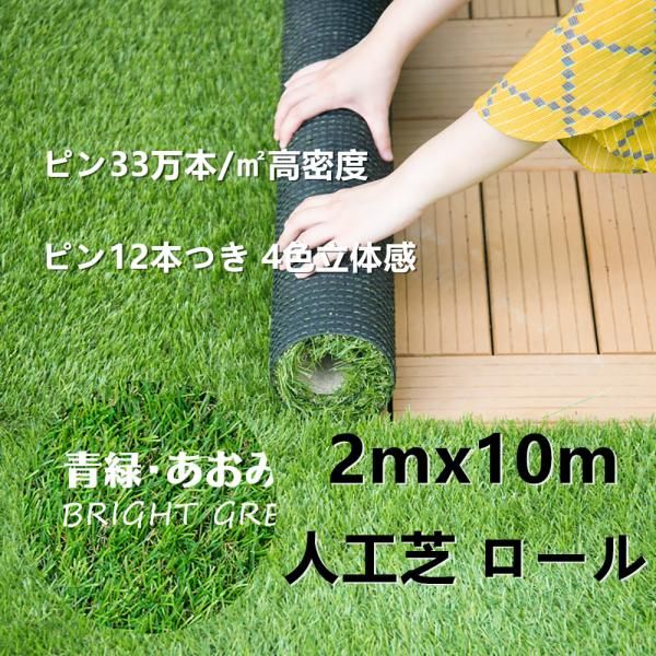 人工芝 ロール 2mx10m 芝丈20mm ピン12本つき 2色立体感 透水穴つき リアル ふかふか 高品質 高密度 色落ちにくい 抜けにくい 復元性 立体感 爆買