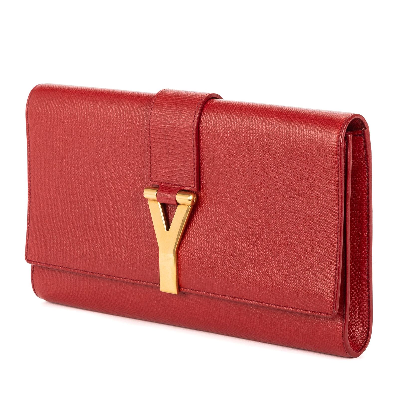 YVES SAINT LAURENT イヴサンローランリーニュY ポシェット赤グレインレザーA