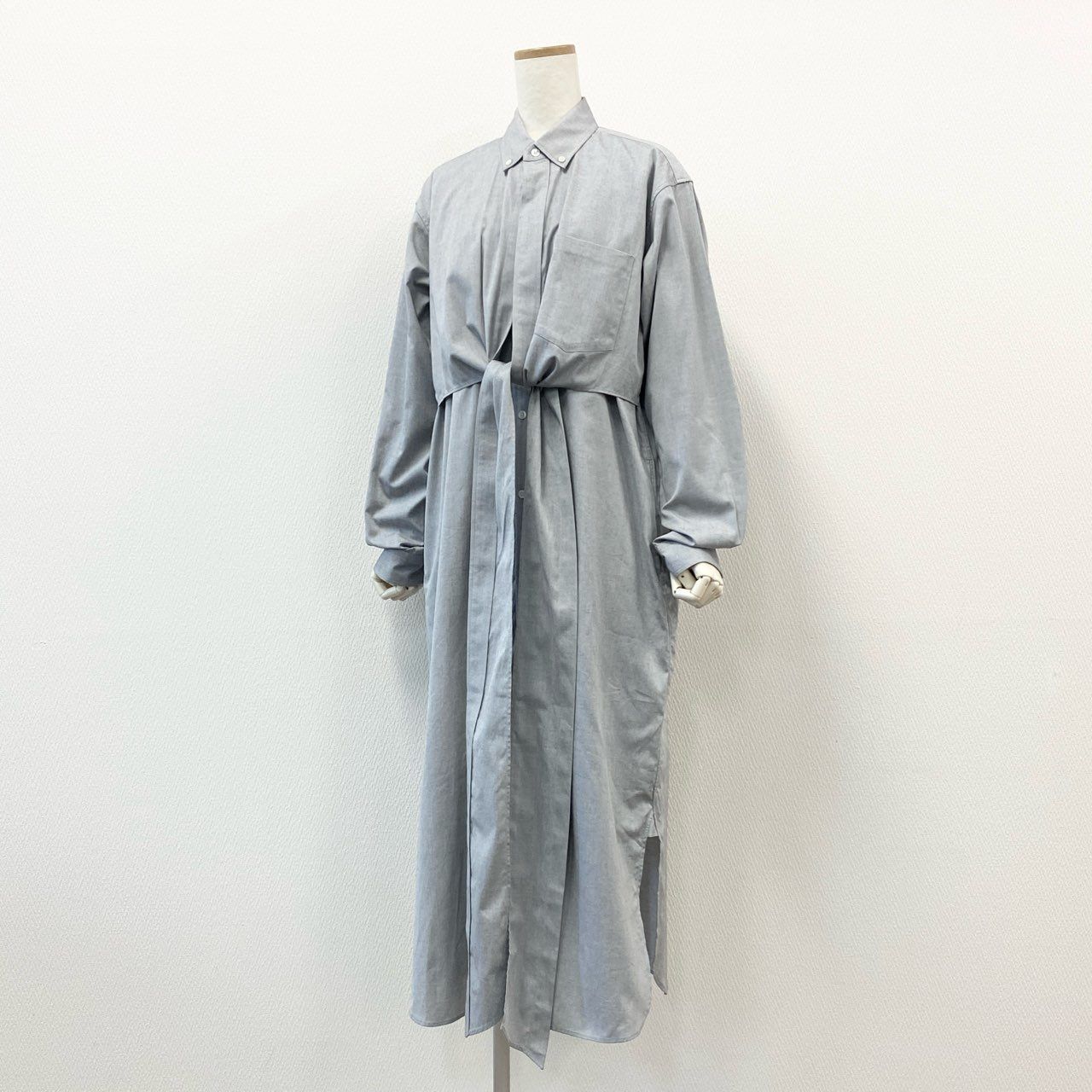 56f5 FUMIKA UCHIDA フミカウチダ オックスフォードカシュクールワンピース 長袖シャツワンピース ドレス FU-N-SH005 36 グレー コットン