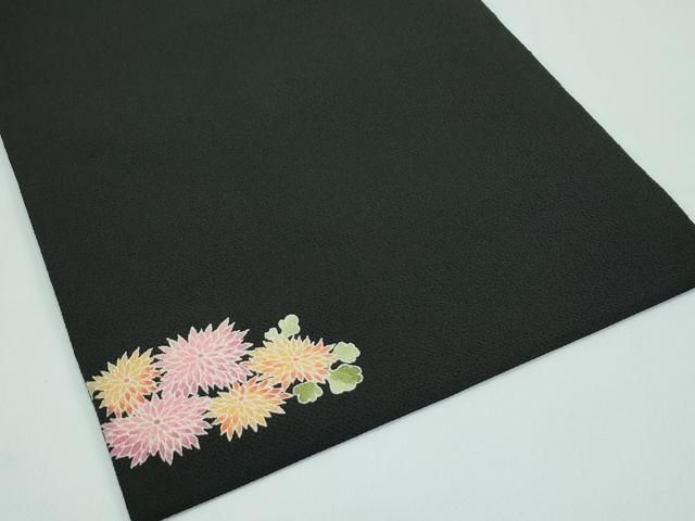 平和屋着物□極上 九寸名古屋帯 友禅 草花文 黒地 鬼しぼ縮緬 逸品