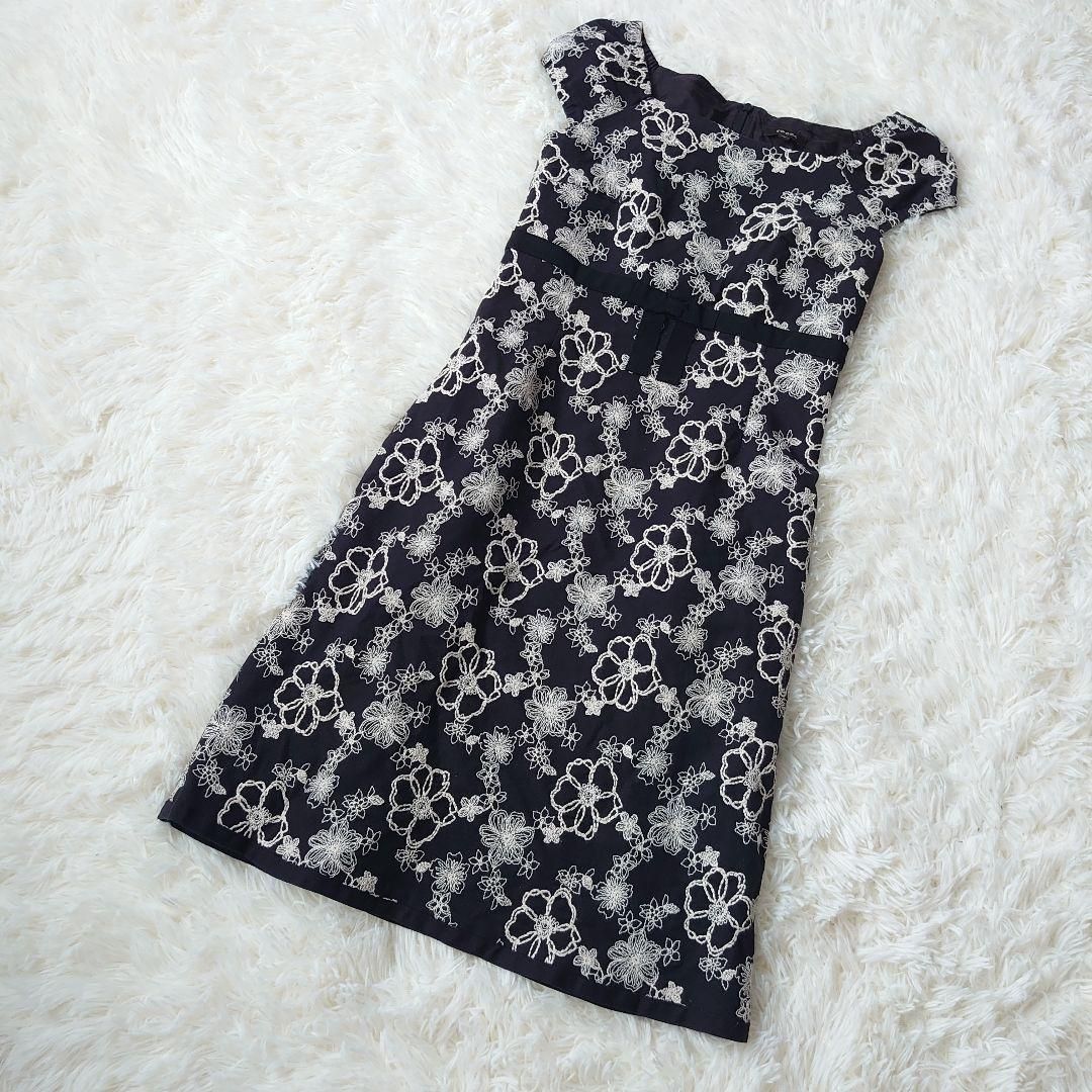 tocca ワンピース 花柄 総刺繍 トッカ リボン ブラック ホワイト