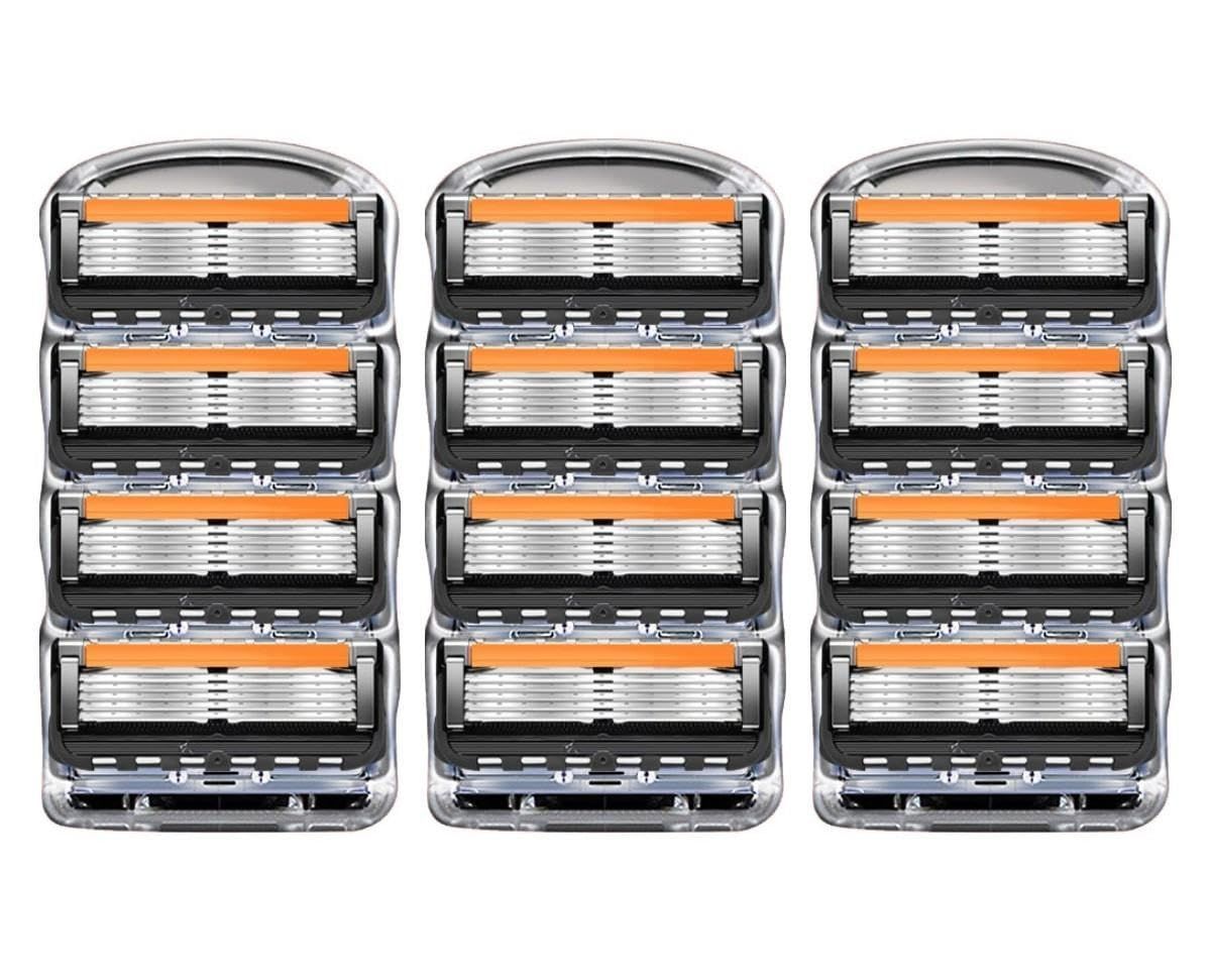 【在庫処分】YCthriving ジレット対応 替刃 プログライド 12個入 ProGlide 替え刃 5枚刃 互換品 マニュアル カミソリ オレンジ色
