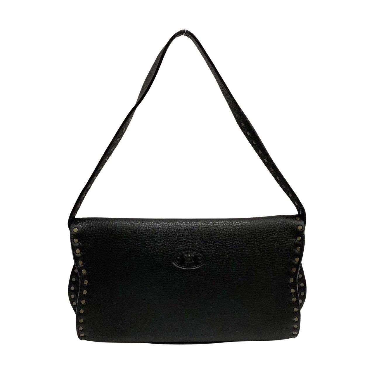 極 美品 セリーヌ トリオンフ ロゴ 金具 レザー セミ ショルダーバッグ 黒