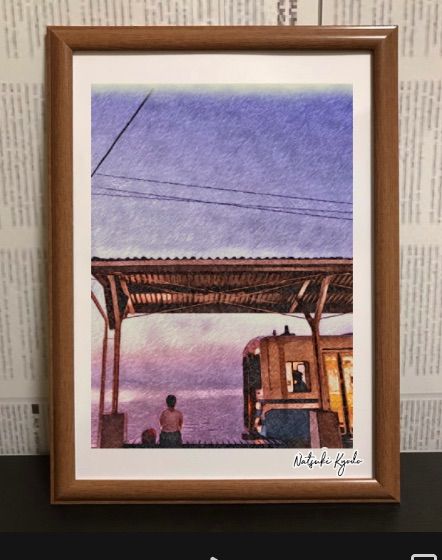 ジブリアート⑥千と千尋の神隠しより「海の見える駅」額装品 額縁