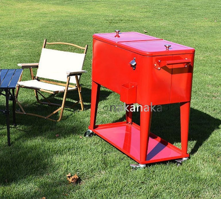 コカ コーラレトロ戸外保温携行式軽量大容量75L冷蔵庫出店氷桶キャンピングカート