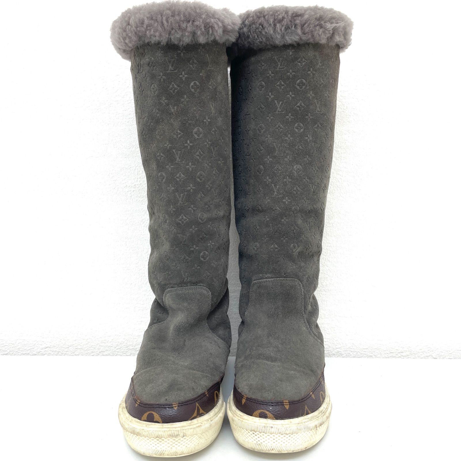 LOUIS VUITTON ルイヴィトン スノーボールライン フラット ムートンブーツ ロングブーツ グレー