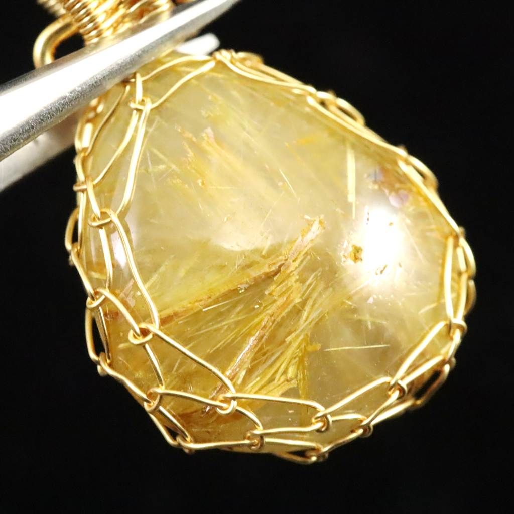 【金・仕事・商繁】透明！ゴールドルチル⭐️フリーフォームN91 ゴールドルチルクォーツ ワイヤー ペンダントトップ 5.6g 【榎本通商