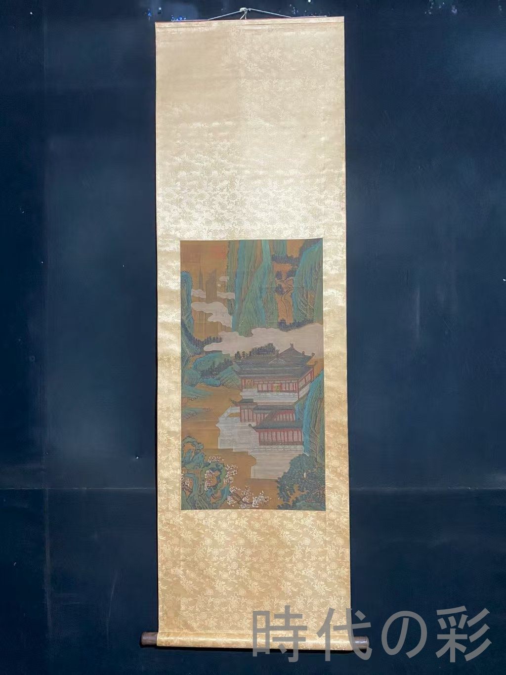 中国古美術 宋代 王希孟款 山水画 絹布 三尺中堂画 肉筆 手描き 唐物 掛け軸 水墨画 水彩画 国画 絵画 古画 書道 名家書画 古玩 R0709181801